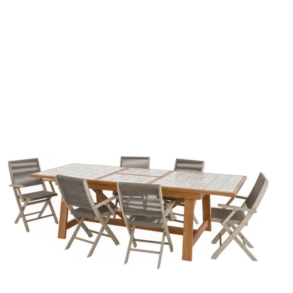 Mesa extensível imitação madeira com tampo cerâmico 192/257X96 cm Naterial Gaia