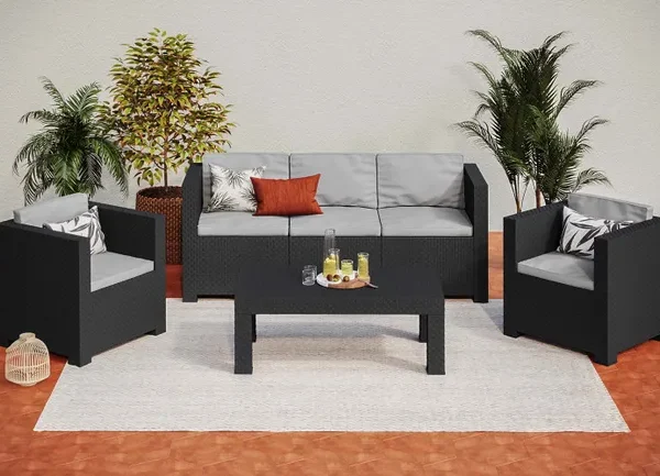 TROPEA Conjunto de mobiliário de jardim de 5 lugares com efeito de resina tecida antracite