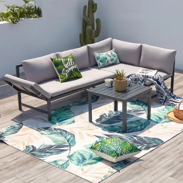TEORA Mobiliário de jardim baixo Sofá reclinável de 4 lugares