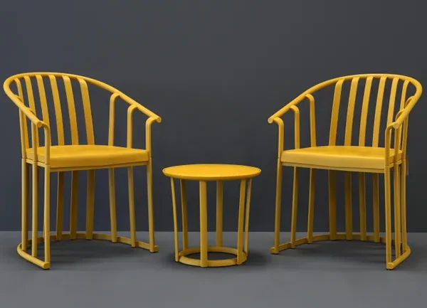 Conjunto jardim mesa café e 2 cadeiras com almofadas amarelo Raff Toscano Resol