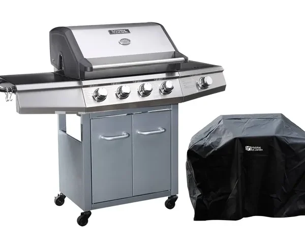 Churrasqueira a gás com LED "Bingo 5" - 5 Queimadores incluindo 1 lateral - 15.2kW + Capa de protecção - Prata