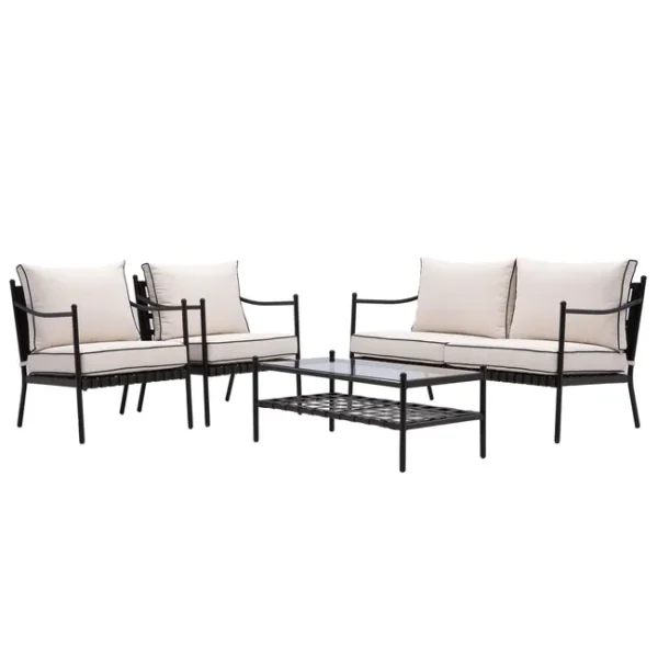 Conjunto jardim relax sofás e mesa 4 pessoas aço VIctoria Naterial